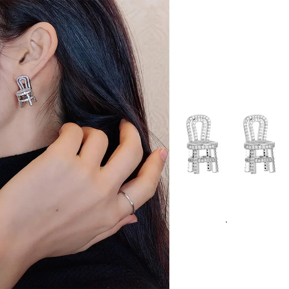 Shiny Three-Dimensional Zircon Stud Earrings for Women