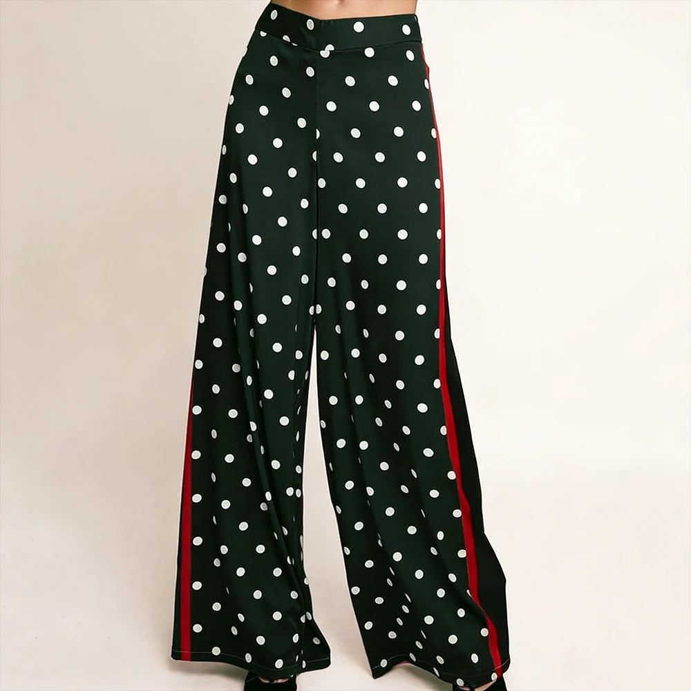 Elegant High Waist Polka Dot Wide Leg Satin Pants For Women