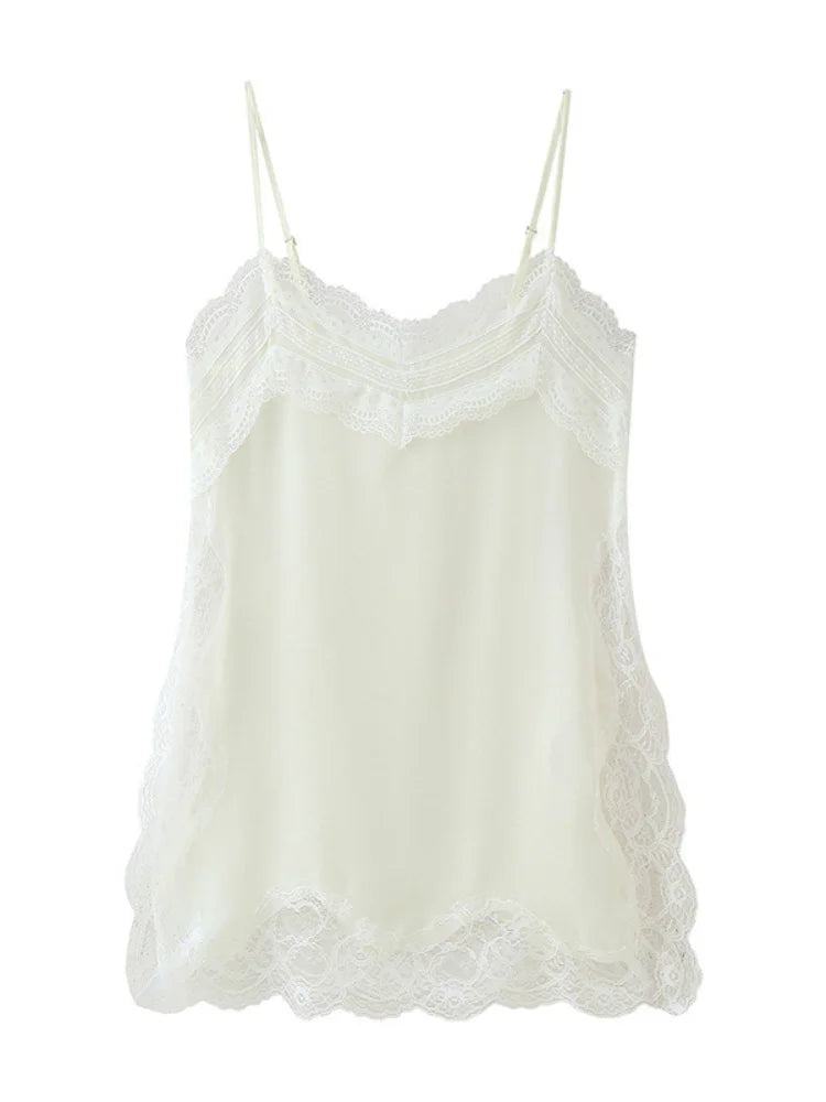 Brown Satin Lace Splicing Sling Dress Women Elegant Irregular Hem V Neck Backless Sleeveless Gown Chic Women Party Club Vestidos