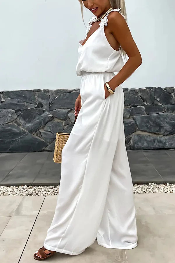 2024 Ladies Off Shoulder Sleeveless Jumpsuit Summer Women Casual Solid Rompers Streetwear Long Playsuits Overalls With Pockets