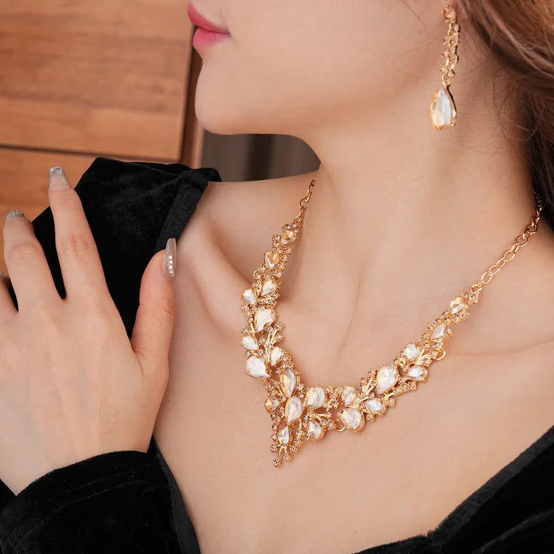 Rhinestone Necklace And Earring Set