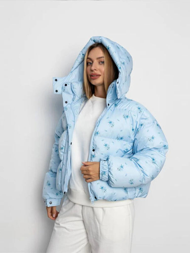Casual Printed Zip Front Hoodie Jacket for Women