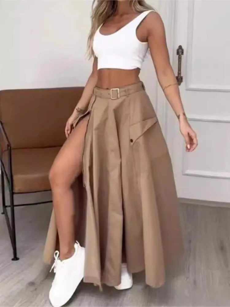 High Waist Tank Top and High Slit Maxi Skirt Set for Women