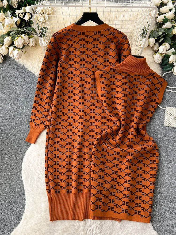 Cozy Winter Knit Dress And Cardigan