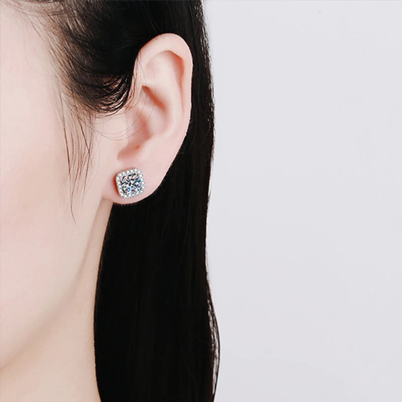Moissanite Stud Earrings in Sterling Silver for Women
