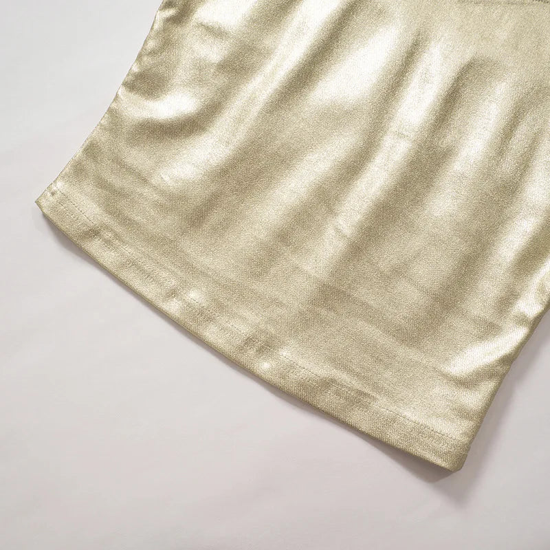 Cryptographic Fashion Vintage Strapless Gold Crop Tops Party Club Outfits for Women Tube Vest Sexy Backless Bustier Tops Y2K