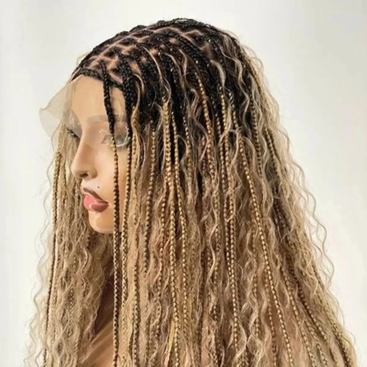 Boho Ombre Honey Blonde Full Lace Wig HD Lace Braided Twist Wig Updo Cornrow Style for Black Women