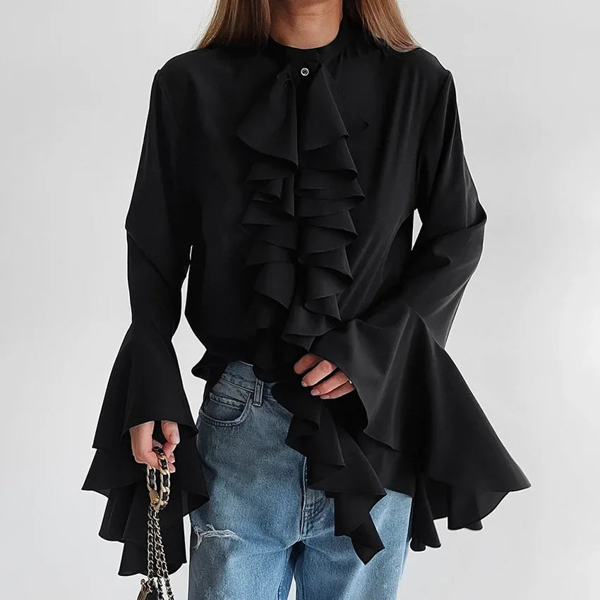 Elegant Blouses Women Fashion Sexy Hot Girl Ruffle Long Sleeve Shirt New Style Temperament Cardigan Top Y2k 2025 Summer New