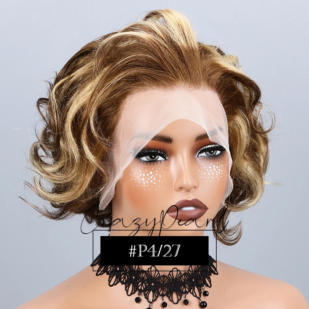 Highlight Pixie Cut Lace Front Human Hair Wig for Women