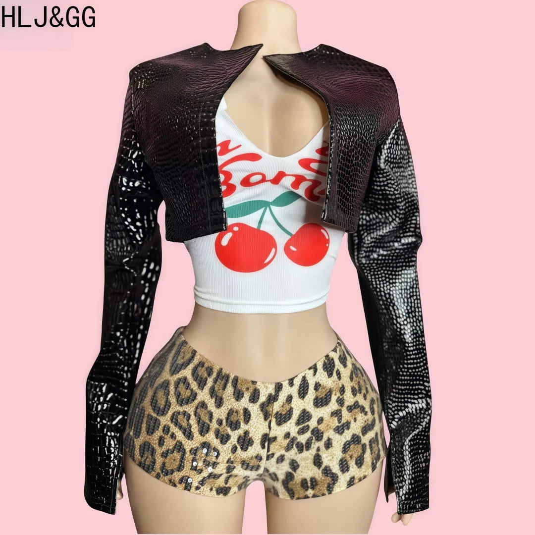 Chic Leopard Print Sequin Three Piece Set for Women