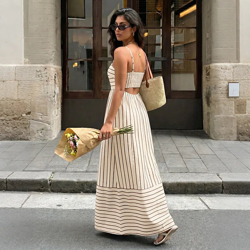 Elegant Backless Square Collar Maxi Dress for Women