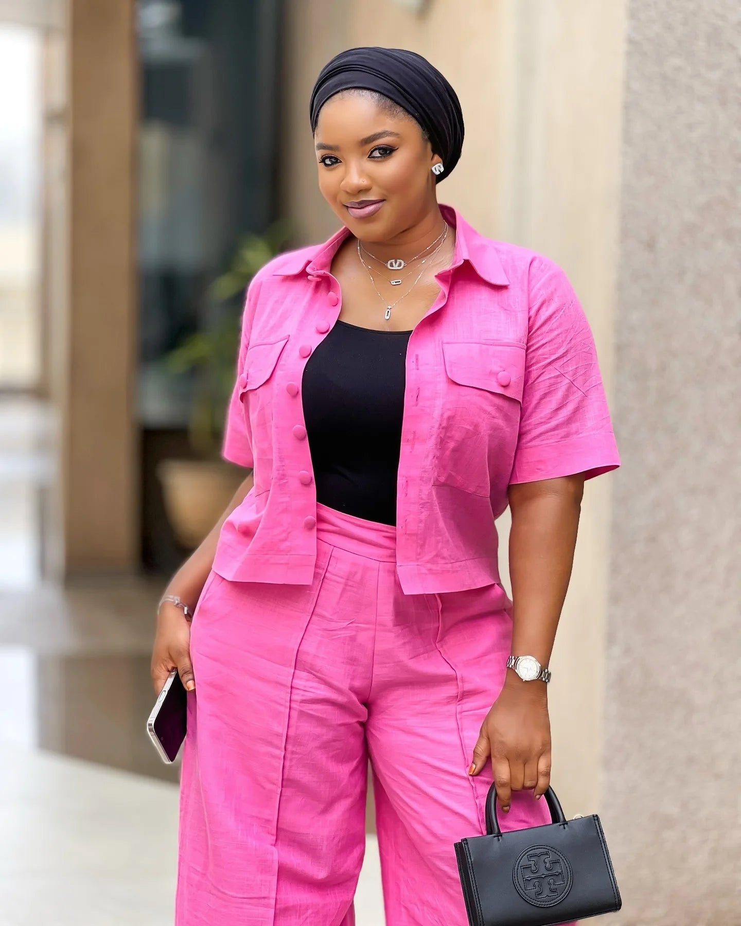 Two Pieces Women Pant Sets Solid Matching Sets Pocket Button Short Sleeve Top Empire Waist Wide Leg Pants Loose Fit 2025 Summer