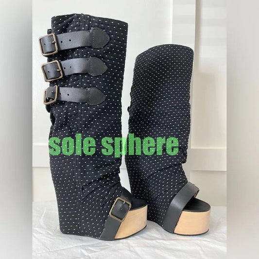 Polka Dot Platform Open Toe Boots