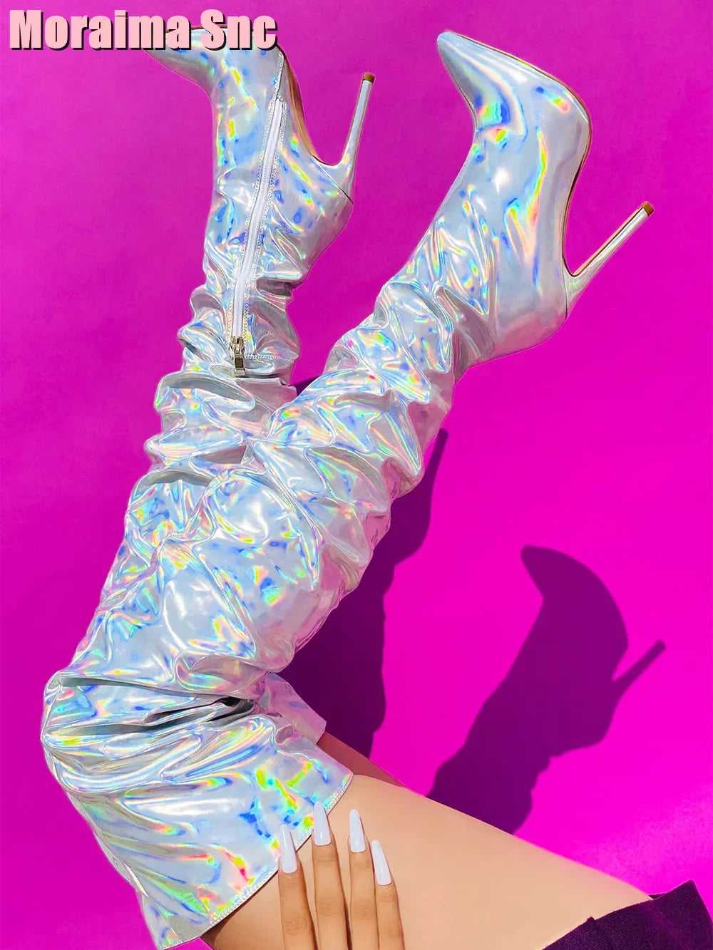 Elegant Pleated Patent Leather Stiletto Boots for Women