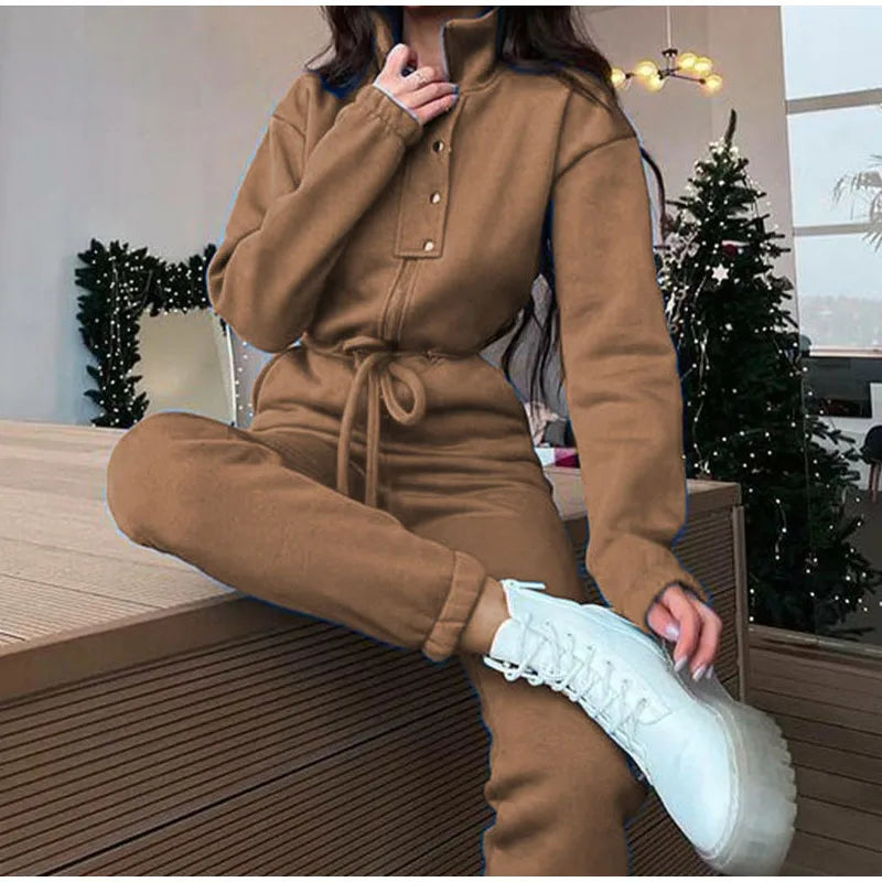 Casual Stand Collar Long Sleeve Jumpsuit for Women