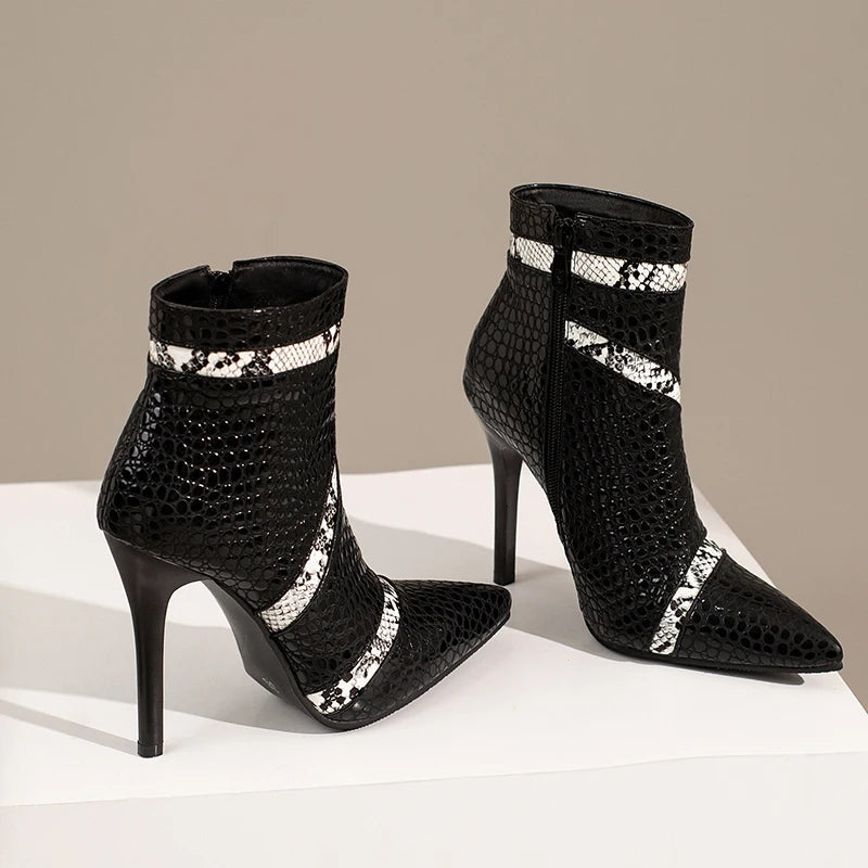 Pointed Toe PU Leather Stiletto Ankle Boots for Women
