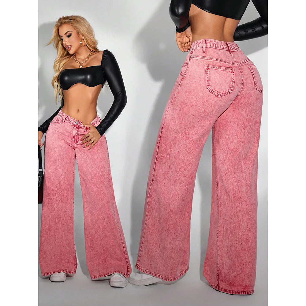 Distressed High Waist Wide Leg Jeans