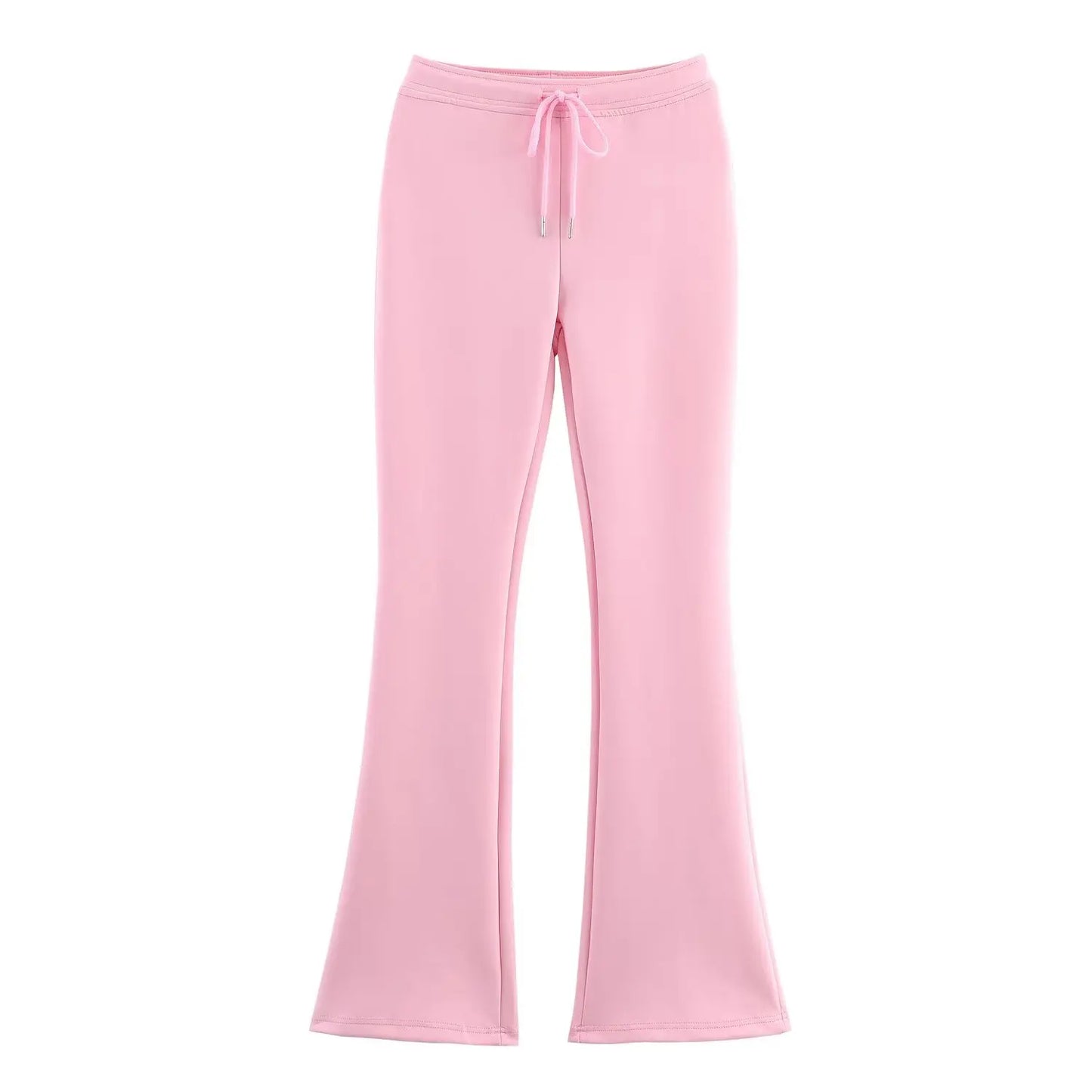 Solid Color Pilot Jacket and Lace-Up Flared Pants Two-Piece Set for Women