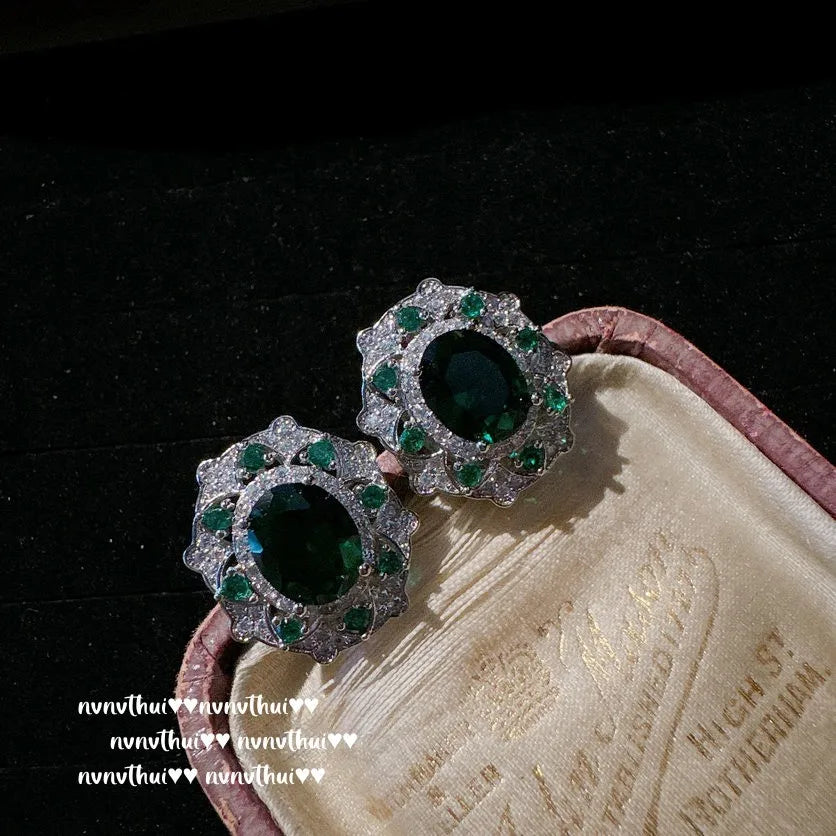 Oval Green Cubic Zirconia Sterling Silver Jewelry Set for Women