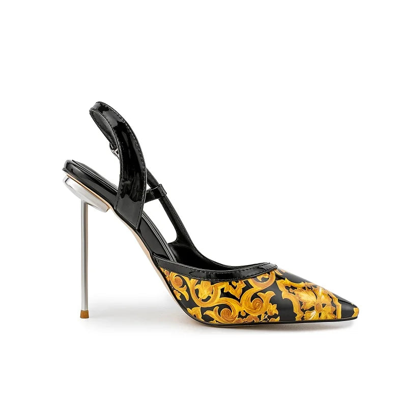 Floral Print Elegant Stiletto Sandals Open Toe for Women