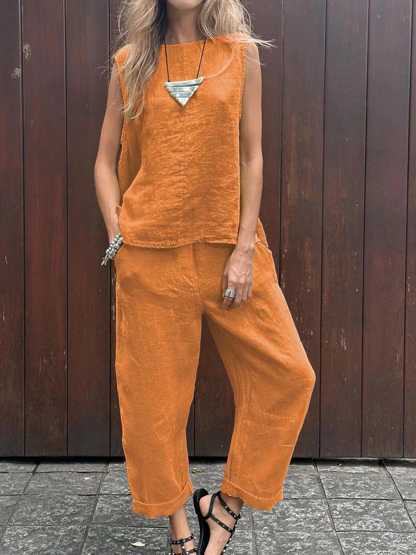 Casual Solid Color Tank Top and Pant Set for Women