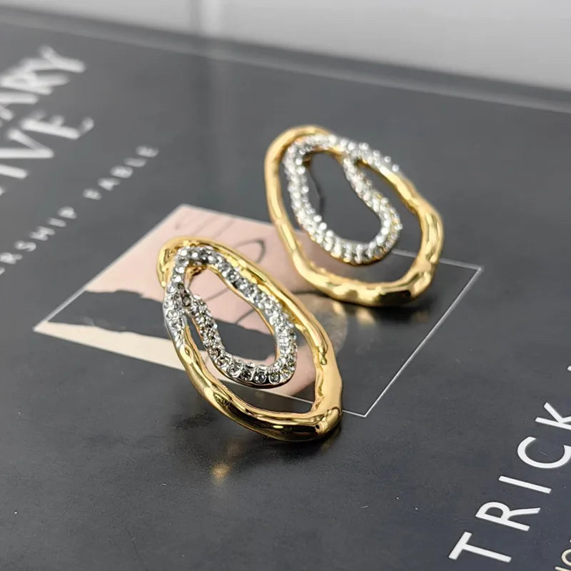 Stylish Geometric Two Tone Copper Stud Earrings for Women