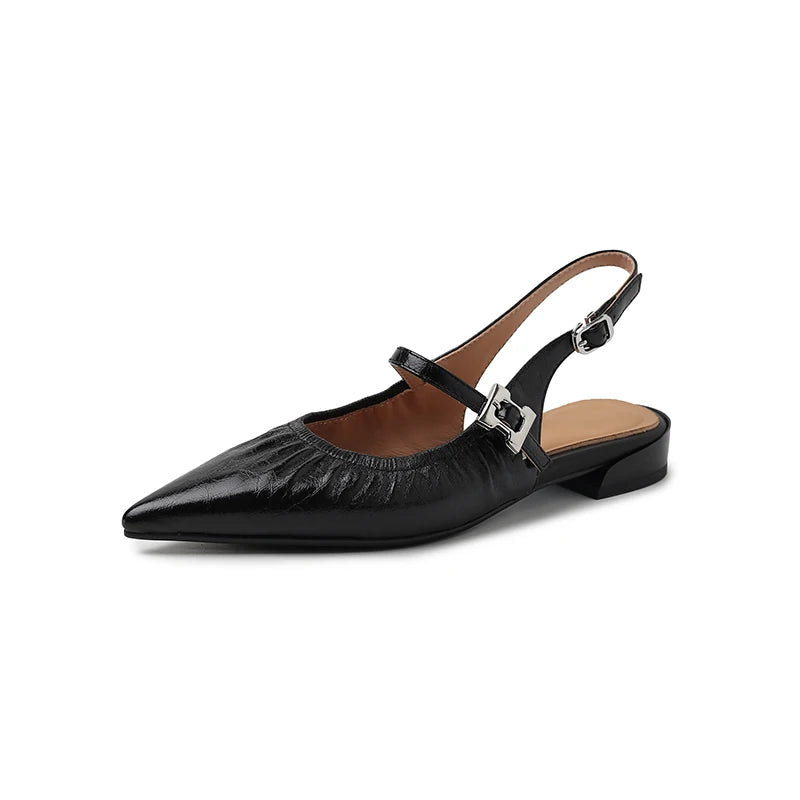 Genuine Leather Pleated Closed Toe Sandals for Women