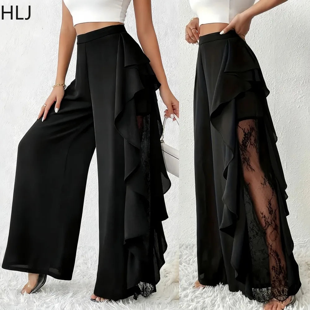 High Waisted Mesh Patchwork Wide Leg Pants for Women