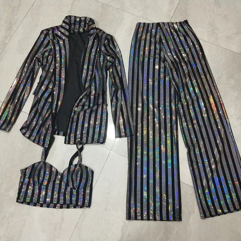 Glitter Sequined Concert Performance Outfit Set for Women