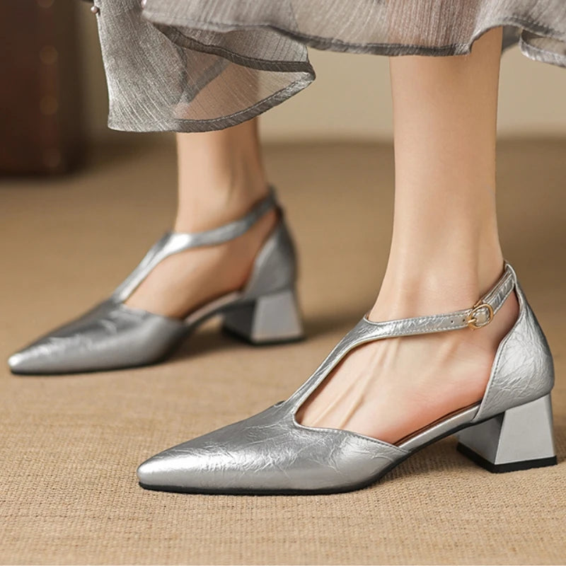 Point Toe Square Heel Mary Jane Pumps