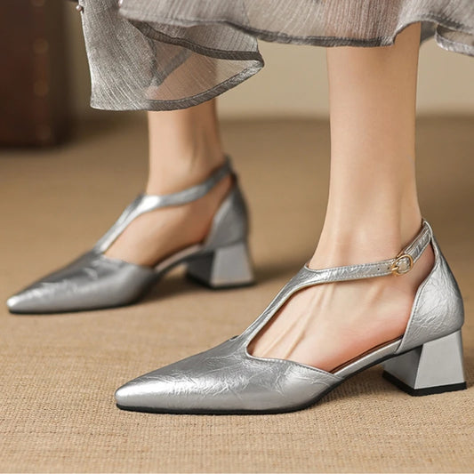 Point Toe Square Heel Mary Jane Pumps
