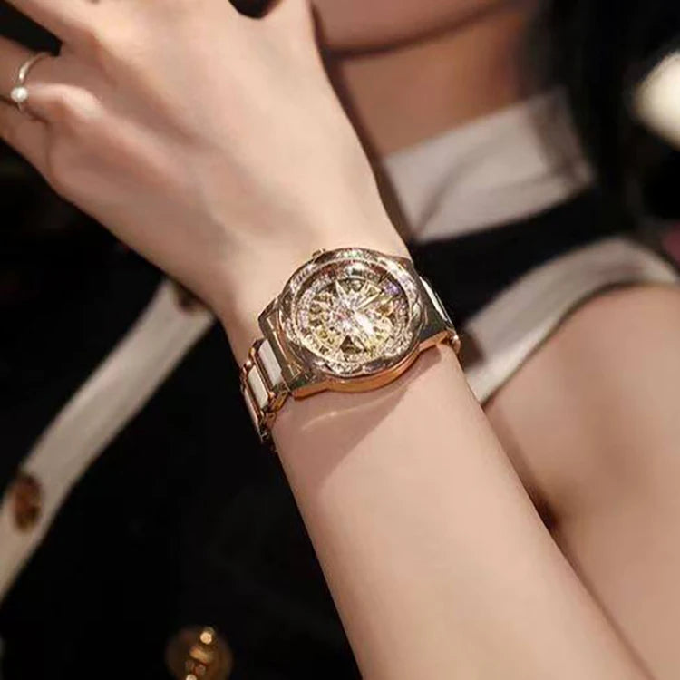 Skeleton Dial Diamond Accent Quartz Watch