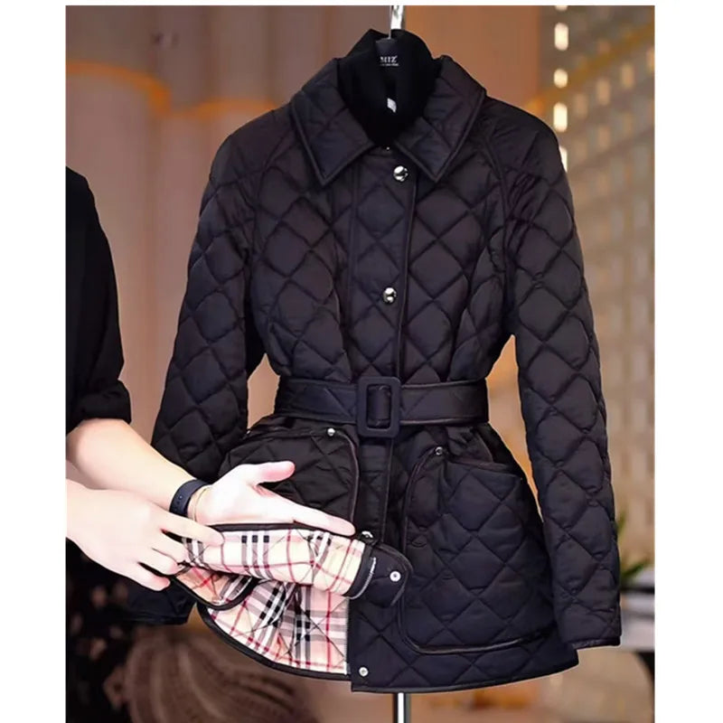 Adjustable Waist Women Jackets, Single Breasted Cotton Coat, Female Clothing, English Style Outerwear New Products, Winter, 2026
