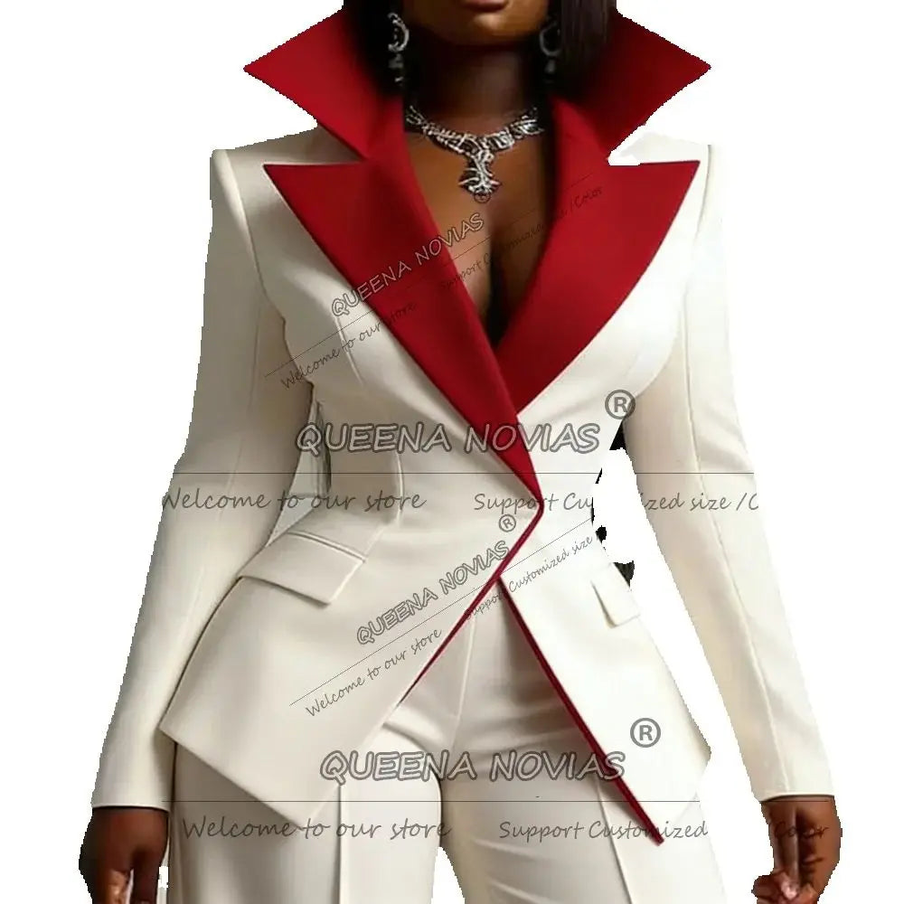 Elegant Burgundy Wide Lapel Two Piece Suit Set for Women