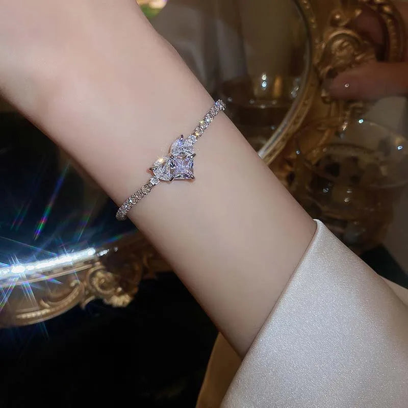 Rhinestone Heart Chain Bracelet