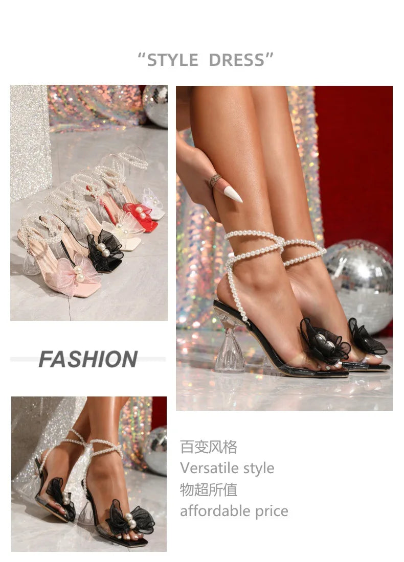 White Pearl Beaded Heeled Sandals
