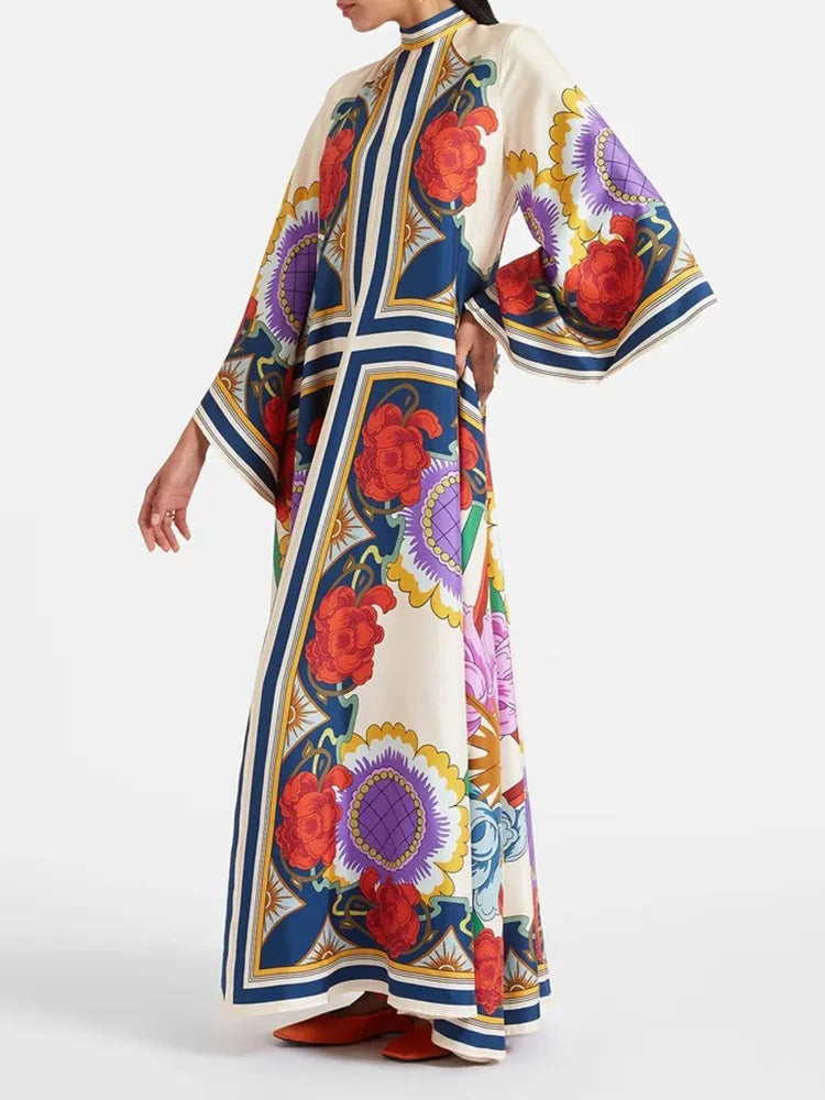 Loose Fit Lace Up V Neck Maxi Dress