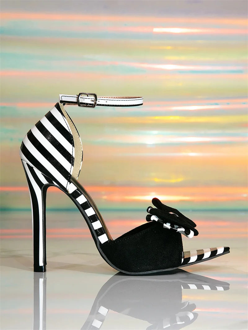 Elegant Zebra Stripe Crystal Buckle High Heels for Women