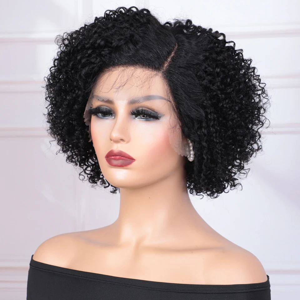 Short Curly Bob Lace Front Human Hair Wig for Women