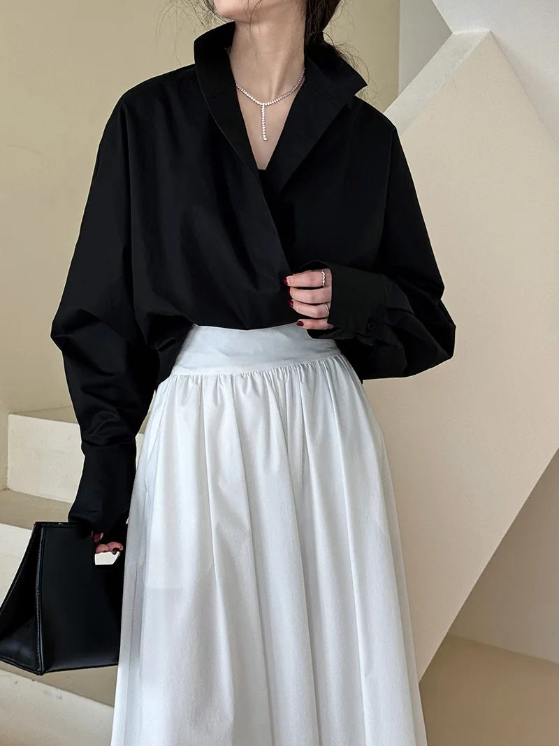 Batwing Sleeve Stand Collar Blouse
