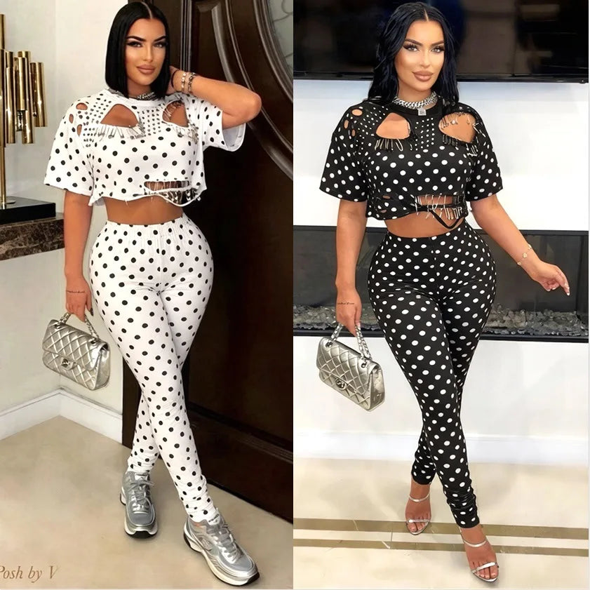 Casual Short Sleeve Hollow Out Two-Piece Tracksuit for Women
