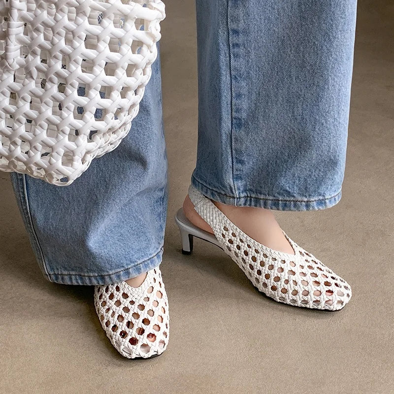 Handmade French Style Cut Out Weave Sandals for Women
