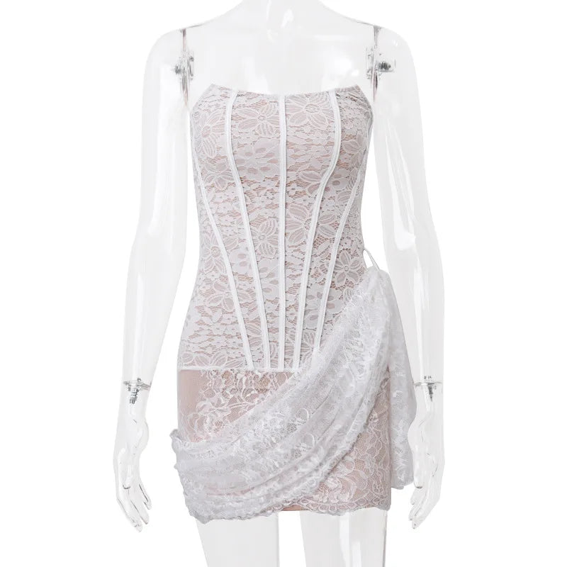Elegant Vintage See-Through Stretch Lace Dress for Women