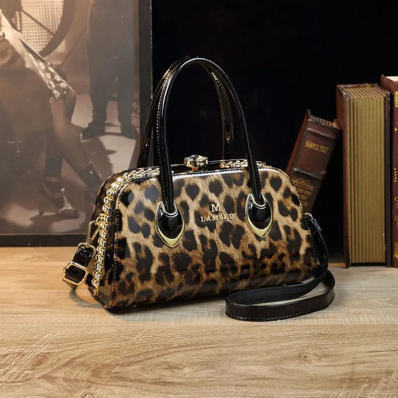 Leopard Print Faux Leather Shoulder Bag
