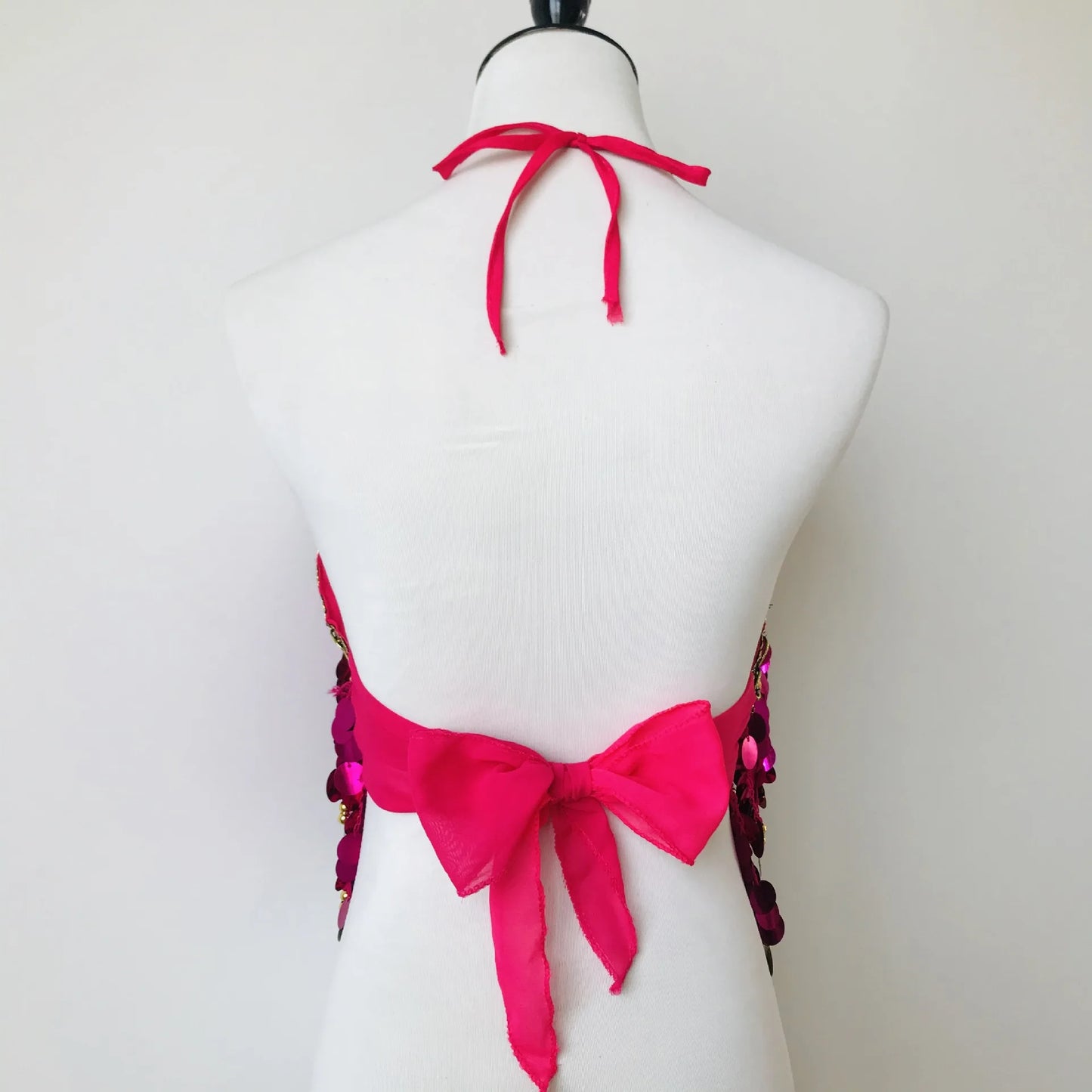 Shiny Colored Sequin Diamond Halter Crop Top for Women