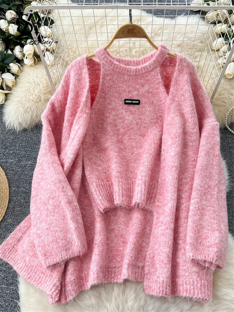 Long Sleeve Cardigan and Knit Tank Top Set for Women