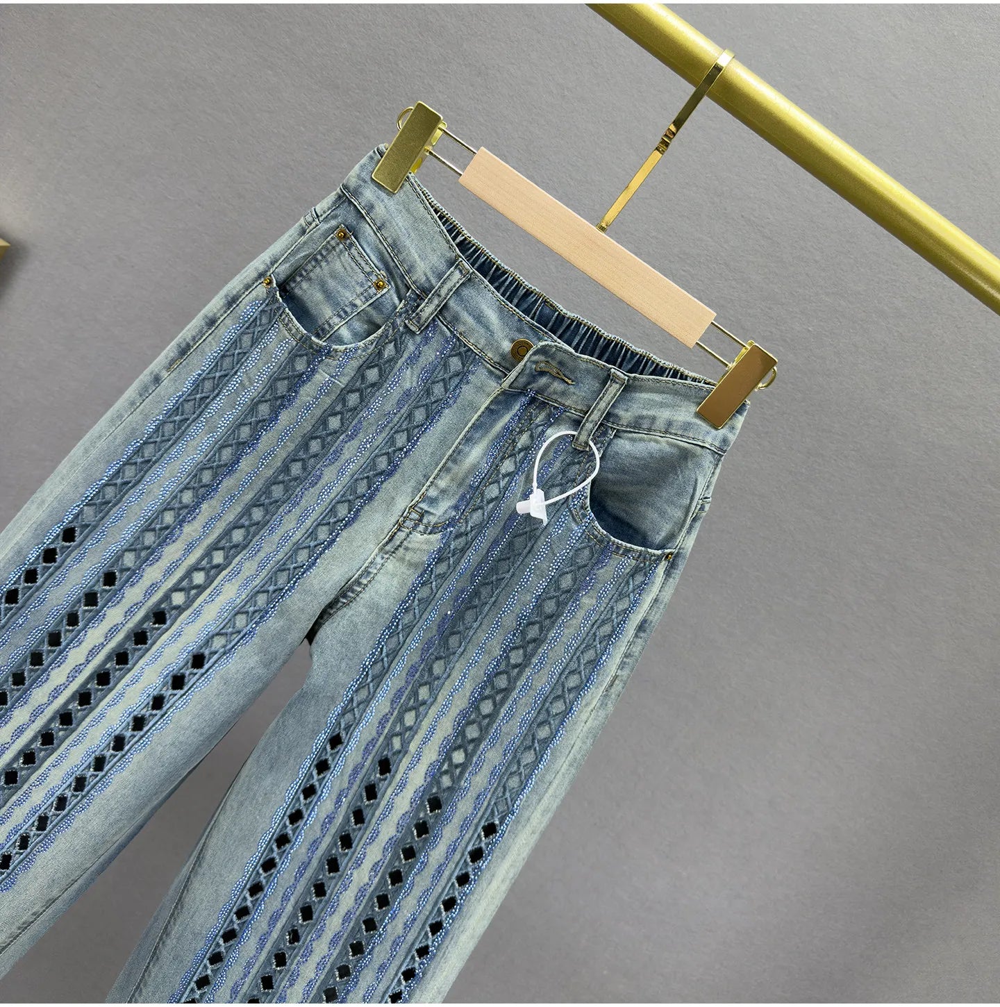 Heavy Cut Out Hot Diamond Jeans Women's Cropped Pants Summer New Fashion Thin High Waist Loose Slimming Straight-leg Pants