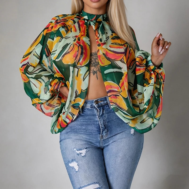 Elegant Sheer Chiffon Batwing Sleeve Blouse for Women