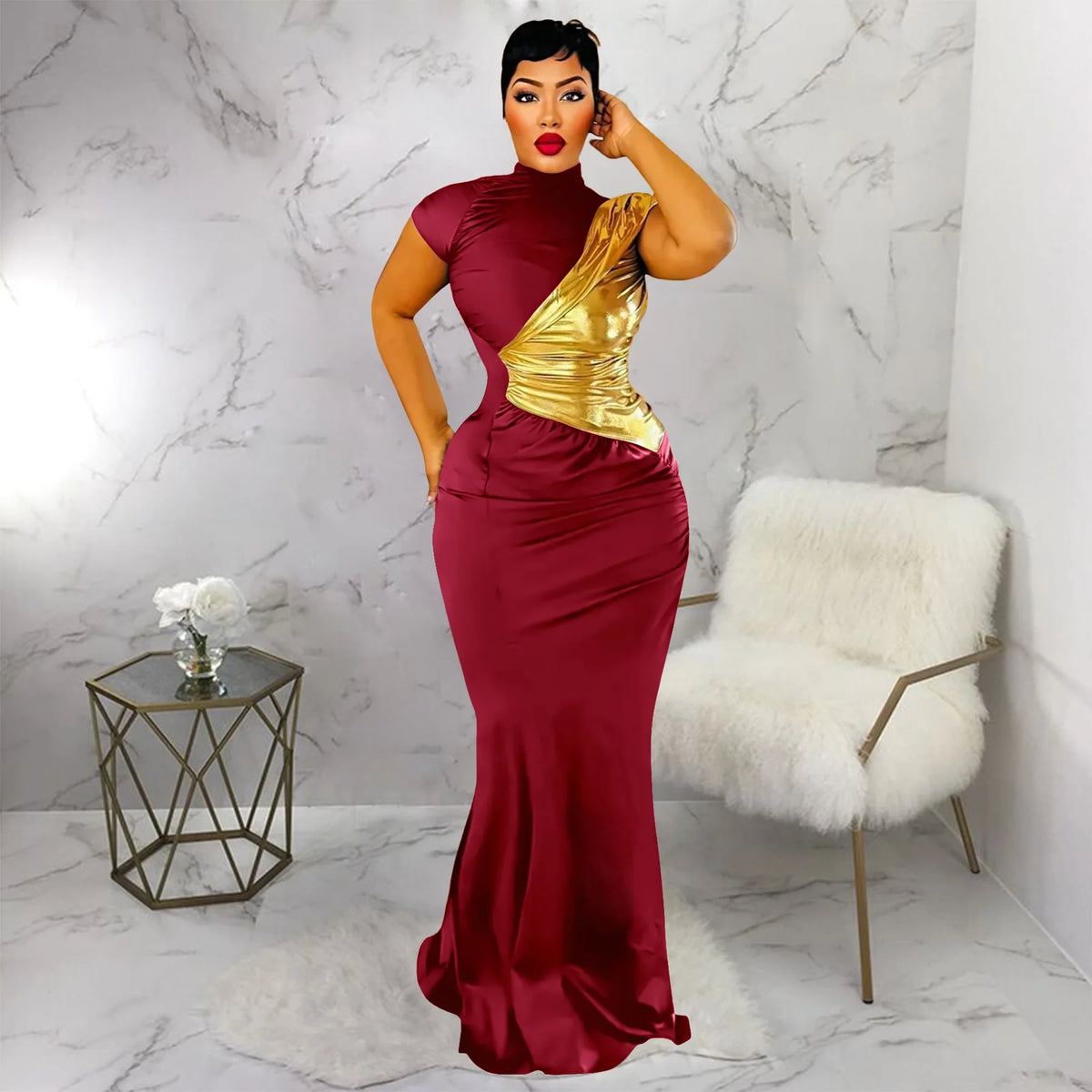 Elegant Dashiki Short Sleeve Traditional Maxi Dress for Women