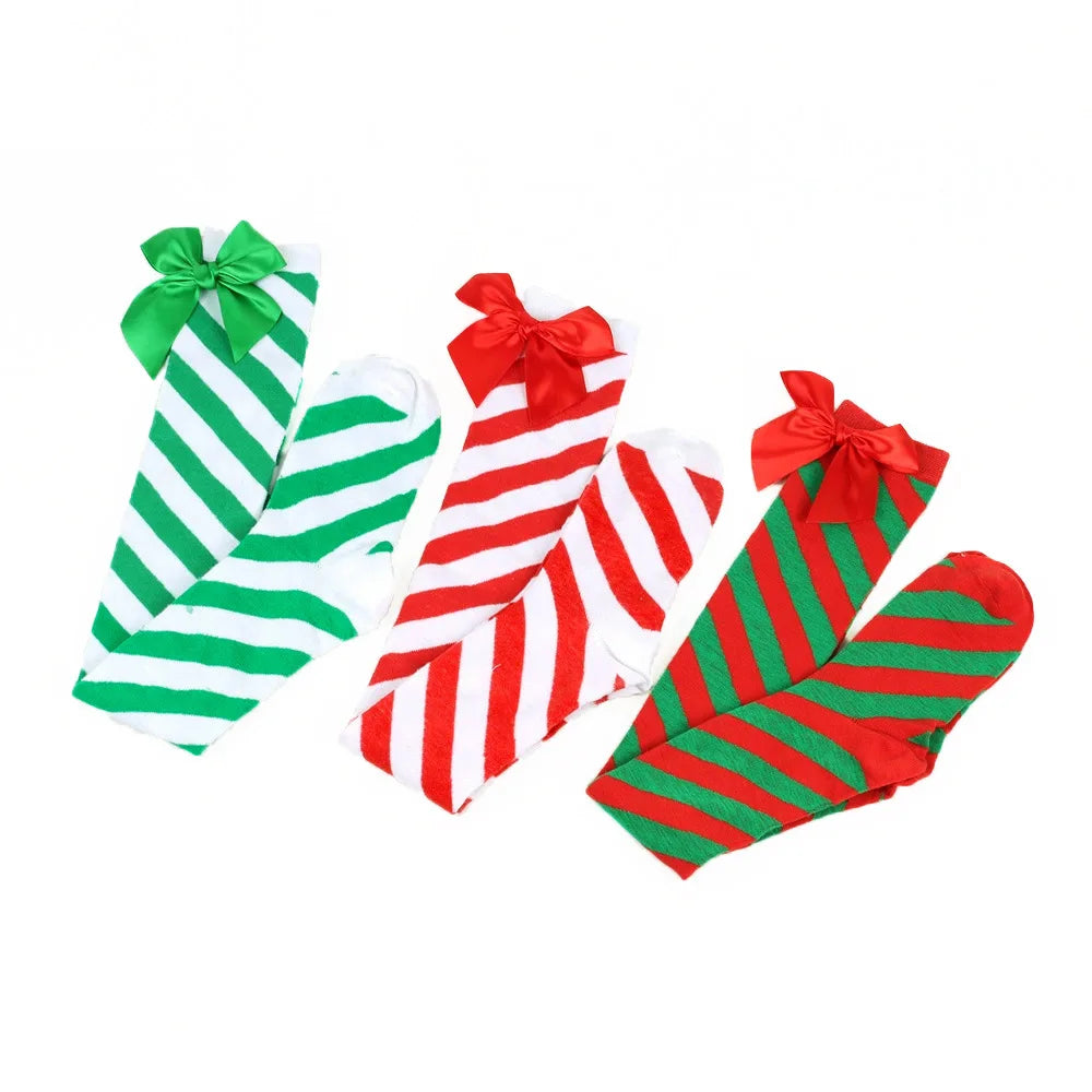 Red And Green Striped Christmas Stockings With Bows for Women